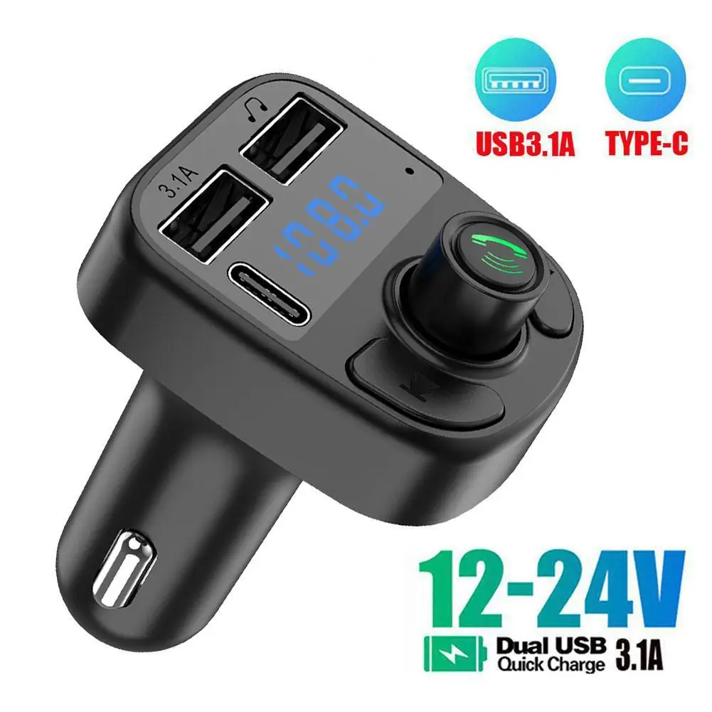 

Car Hands-free Bluetooth 5.0 FM Transmitter Car Kit MP3 Modulator Player Handsfree Audio Receiver Dual USB 3.1A Fast Charger