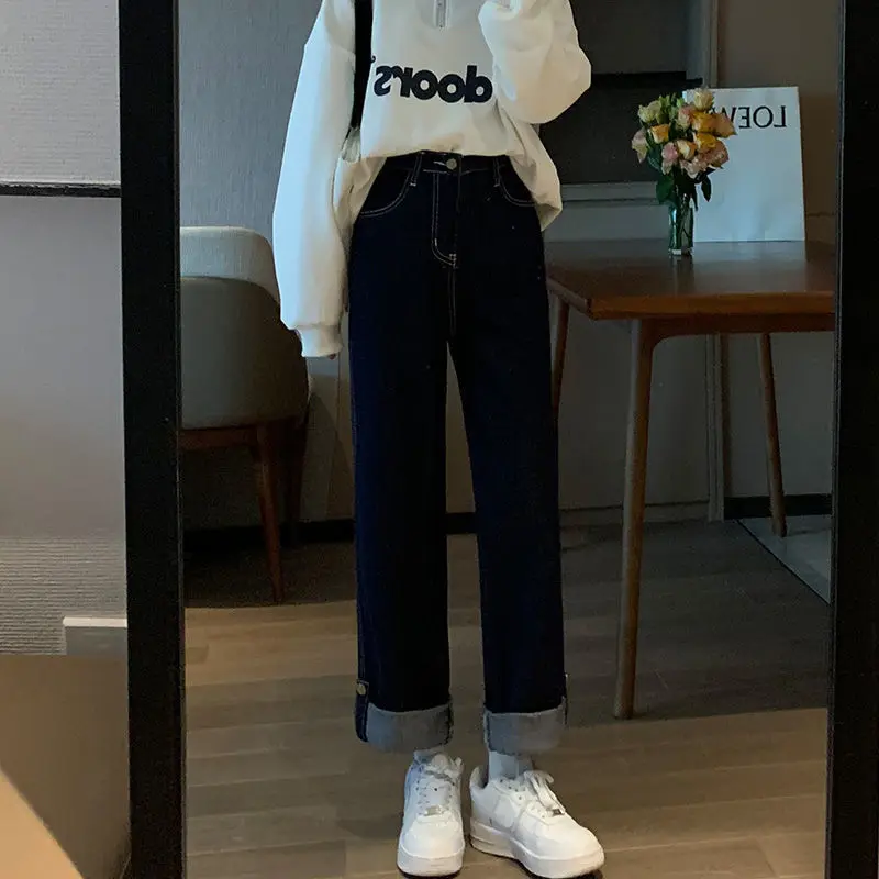 Women Denim Dark Blue Plus Size High 
