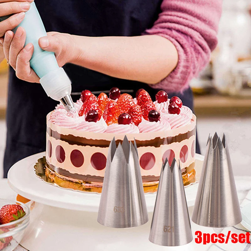 

3Pcs/Set Stainless Steel Cake Piping Tips Open Star Piping Nozzles Tips Cupcake Cookies Icing Piping Pastry Nozzles