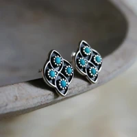 vintage fashion turquoise stud earrings inlaid flower zircon ancient silver earrings for women wholesale jewelry