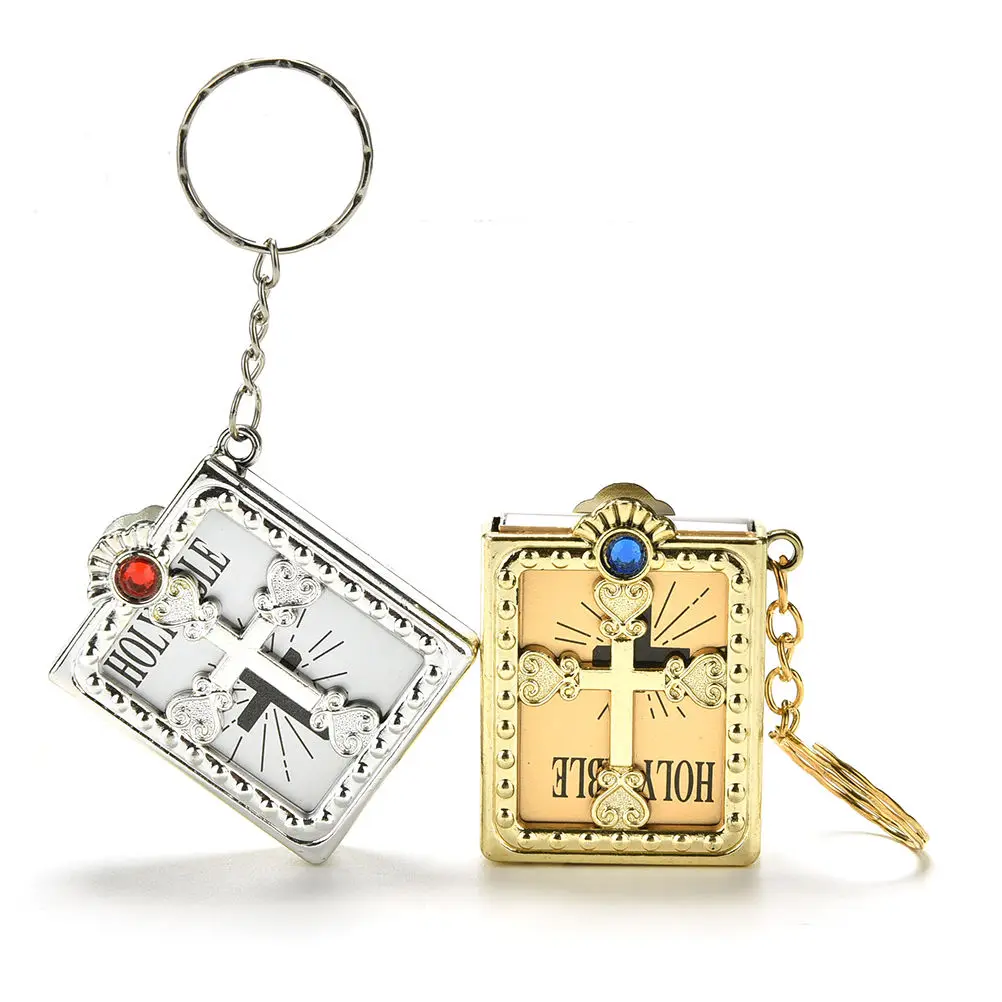

Special Mini Holy Bible Keychain English Religious Miniature Paper Spiritual Christian Jesus Cover Keyring Gift