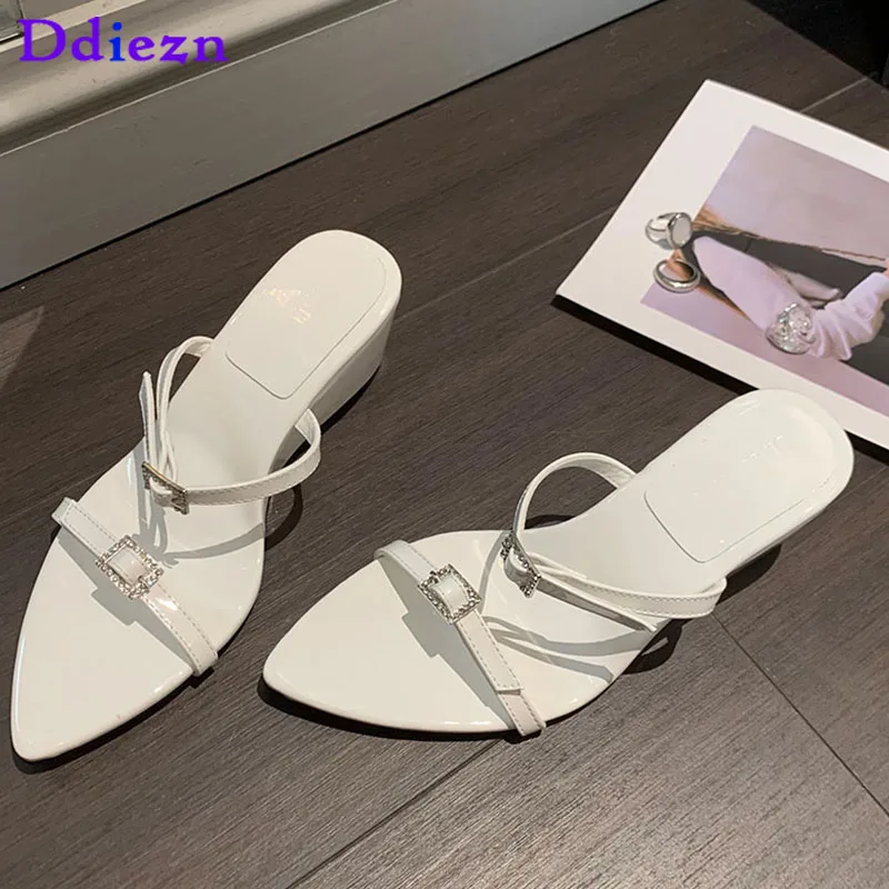 

New Female Shoes High Heels Elegant Fashion Pointed Toe Wedges Ladies Sandals Slides Footwear Slippers Women Pumps 2023