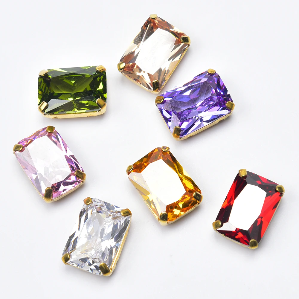 Стразы с блестящим цирконием 10*14 мм прямоугольный кристалл золотым зажимом