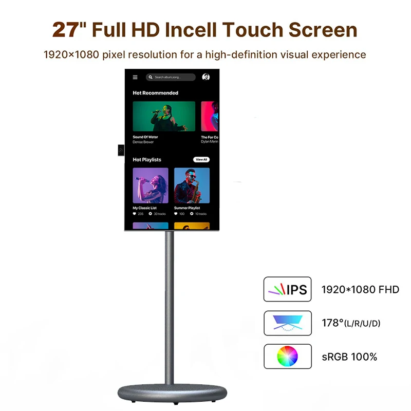 Фото Большой размер Iptv Smart TV Дисплей 27 32-дюймовый планшетный ПК Встроенный аккумулятор Динамик Android 13 Портативный сенсорный экран Smart TV №2