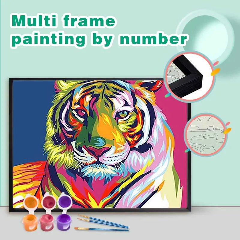 

CHENISTORY Painting By Numbers Tiger Animals Kit Acrylic Paint On Canvas Wall Art Picture Handpainted Multi Aluminium Frame Home