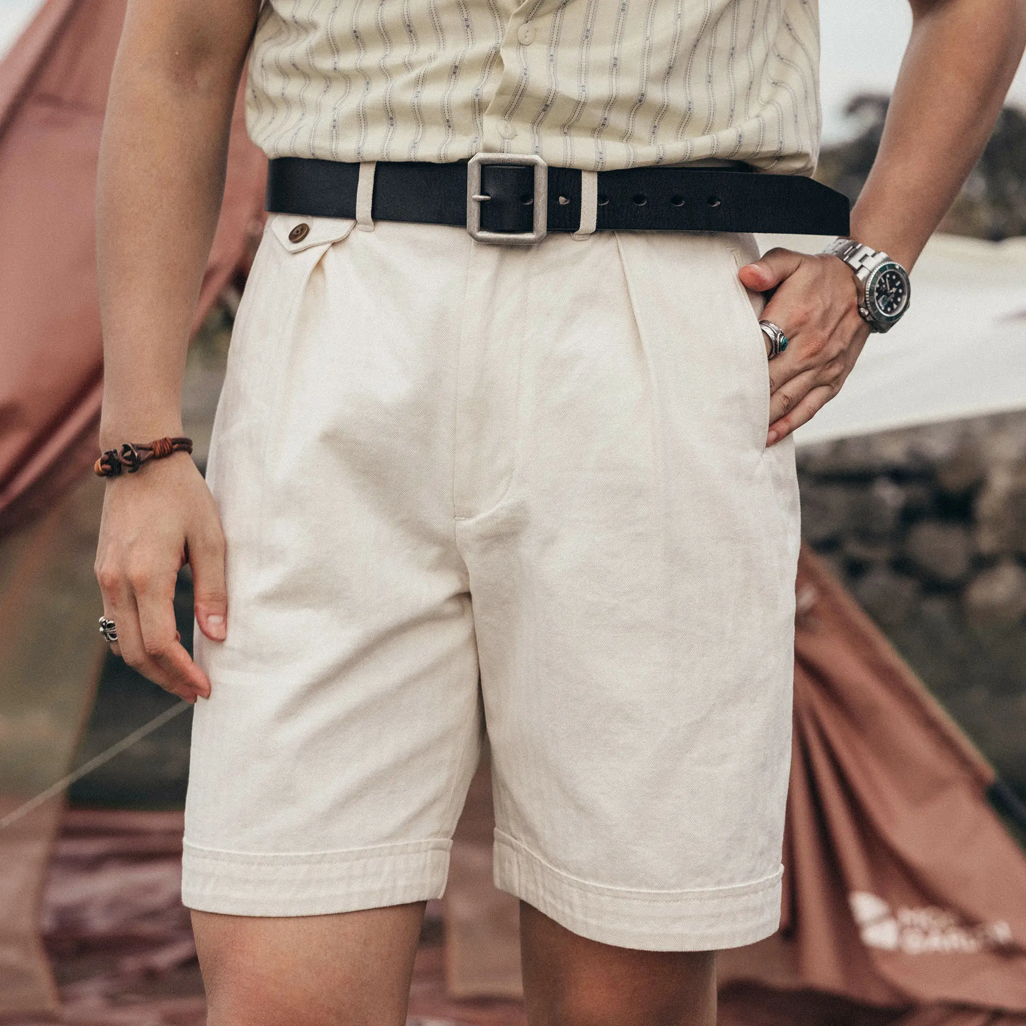 

LUD-0004 WW2 US Military Style 270GSM HBT Bermuda Mens Super Top Quality Cotton Vintage Casual Durable Stylish Shorts