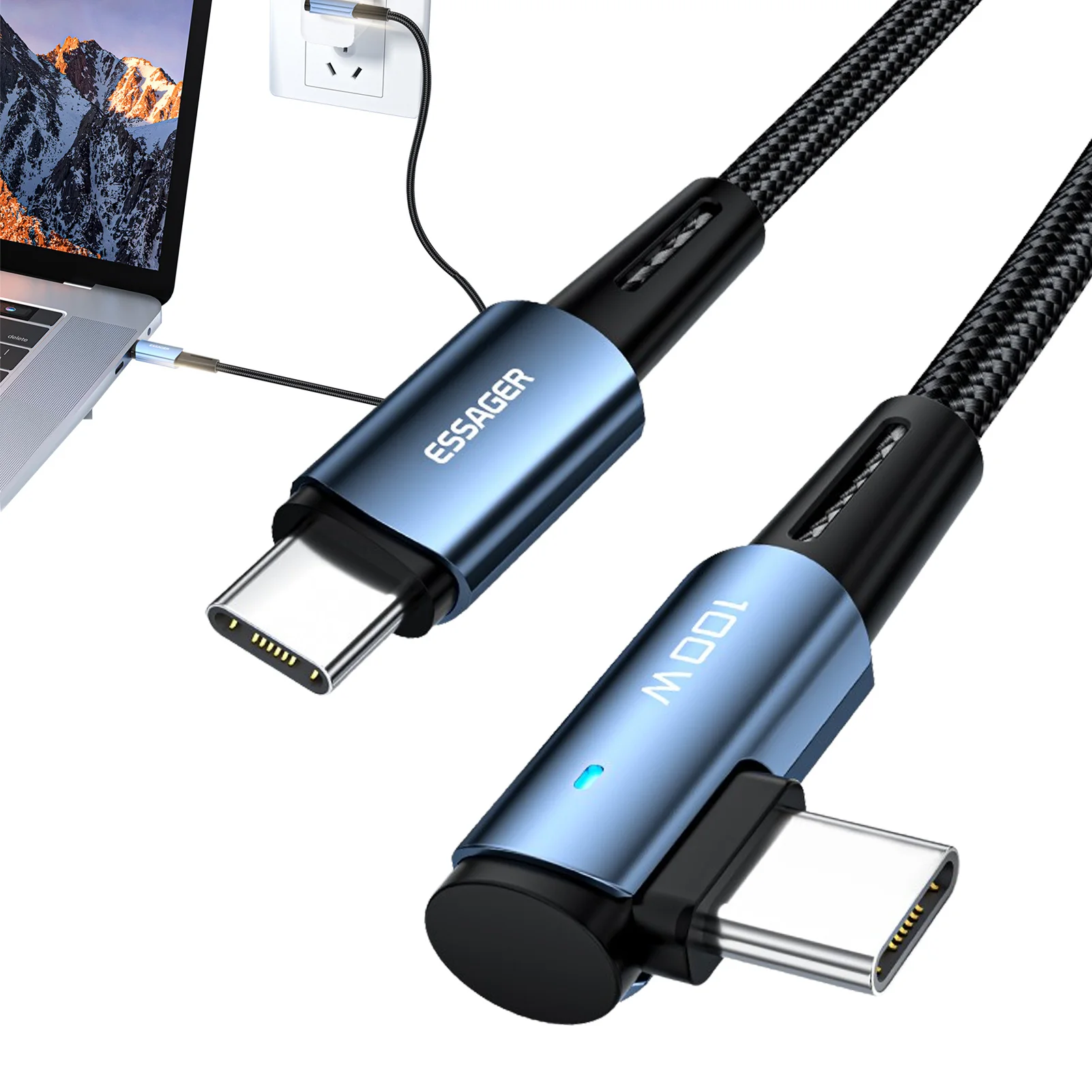 

USB C Cable To USB C Right Angle Type C To Type C Cable Fast Charge Right Angle USBC To USBC Fast Charging Cable PD100W & 5A C