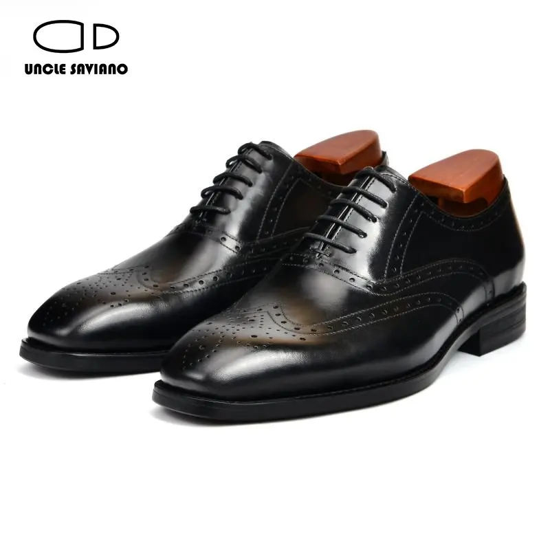 Uncle Saviano Luxury Oxford Brogue Men Shoes Formal Wedding Best Man Shoe Handmade Fashion Genuine Leather Dress Shoes for Men
