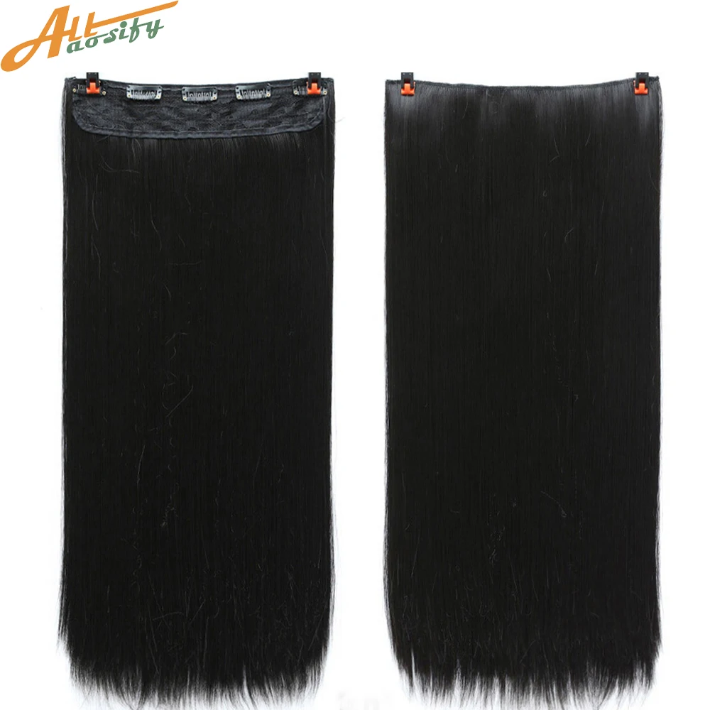 Allaosify Synthetic Hair Extension 50-100cm Long Clip In One Piece With 5 Clips Black Brown Long Straight Women's Wig Accessorie