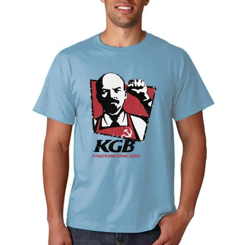 

Vintage KGB Vladimir Lenin T Shirt Men Pure Cotton Urban T-shirt Short Sleeved USSR Russia Communism Marxism Socialism Tee Tops