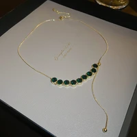 high quality real gold plated emerald green necklace for women fashion jewelry green crystal collares party accessories