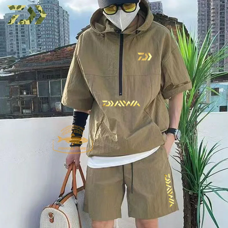 2023 New Summer Men's Sports Hooded T-shirt Suit Men's Quick Drying Zipper Breathable Two Piece Suit Sports Hoodie + Pants Suit