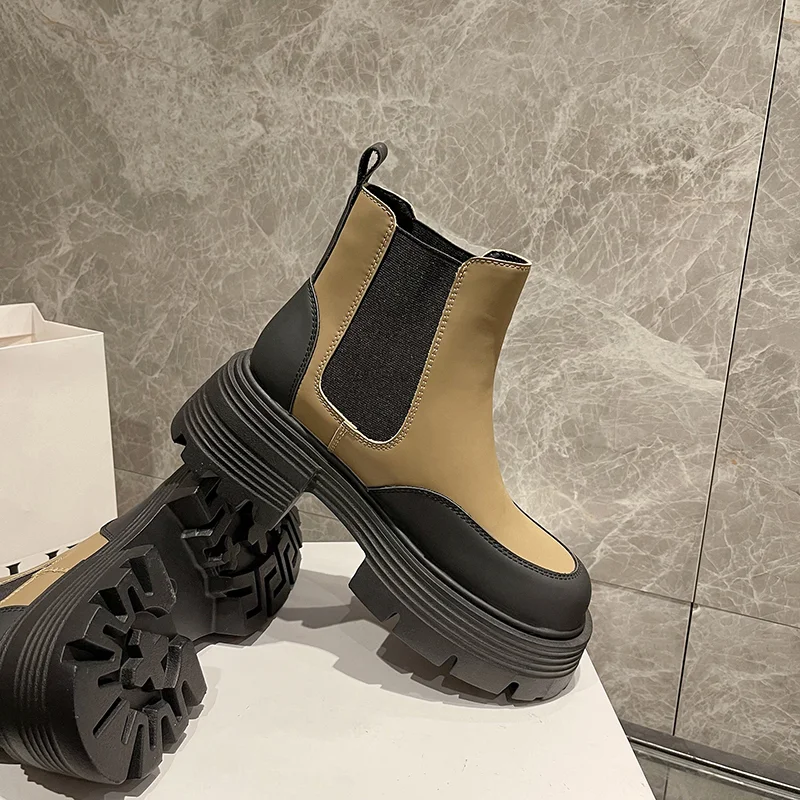 Ladies Flat Platform Sports Chelsea Ankle Boots 2023 Winter New Fashion Motorcycle Boots Casual Ladies Snow Boots Botas Mujer