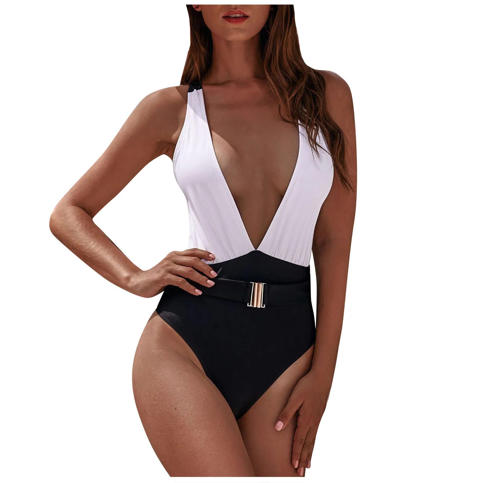 

Women's One-Piece Color Blocking Leopard Print Metal Belt Sexy Bikini Fashion Swimsuit купальники женские Traje baño mujer 수영복