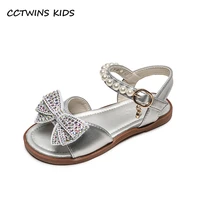 grils princess sandals 2022 summer kids fashion dress party beach shoes toddler flats baby shoes pearl bow glitter soft sole