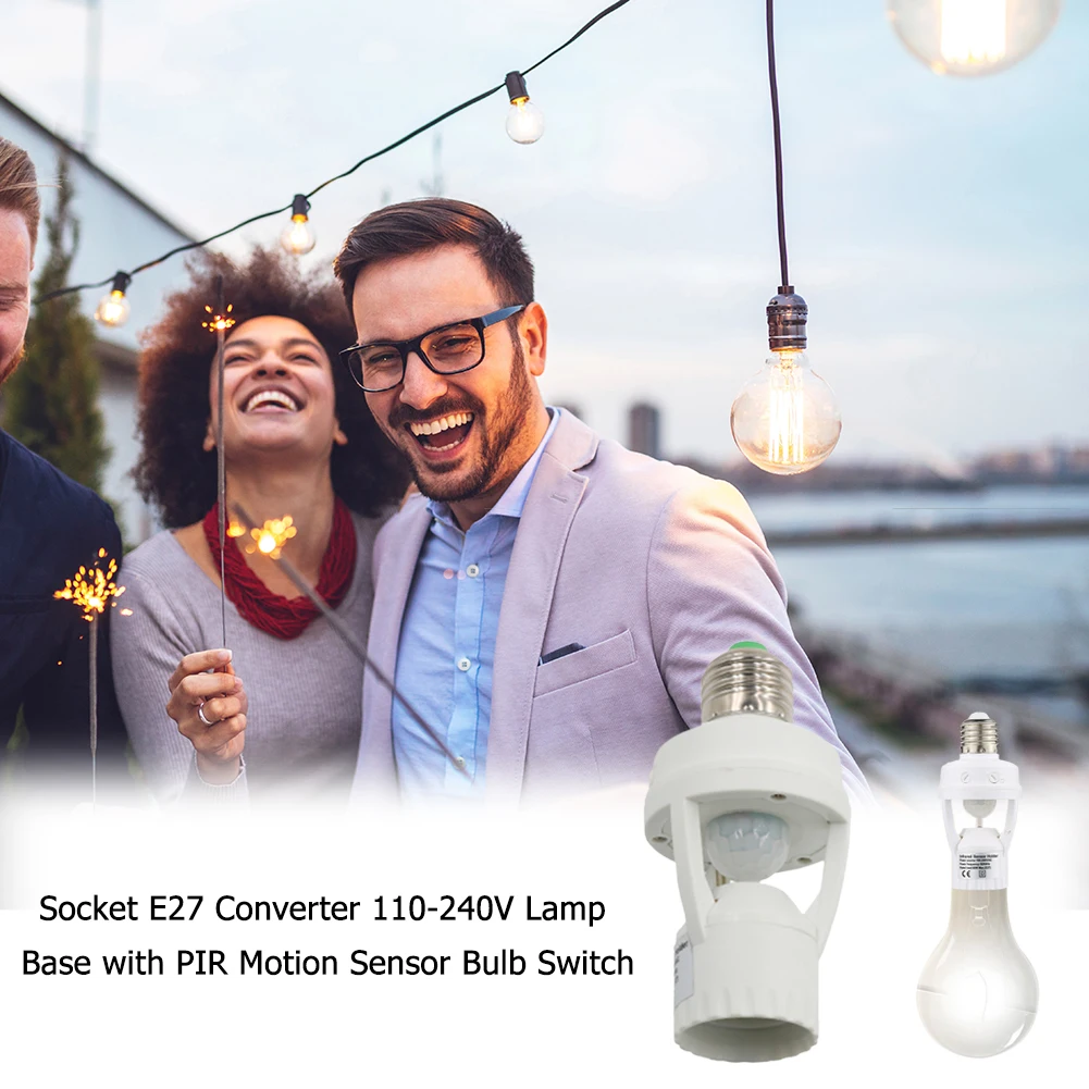 

110-240V Socket E27 Converter Lamp Base Light Bulb Switch with PIR Motion Sensor Automatic Detection Of Human Body