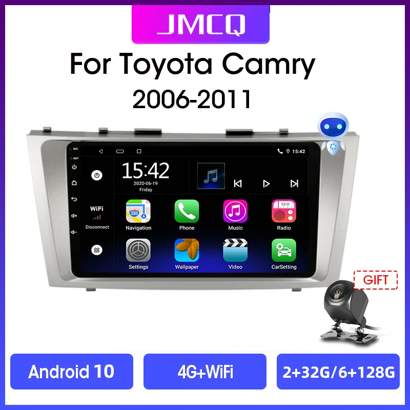 JMCQ 2din Android 10 4G Car Radio Multimidia Video Player Navigation GPS For Toyota Camry 40 50 2006-2011 2 din dvd Carplay