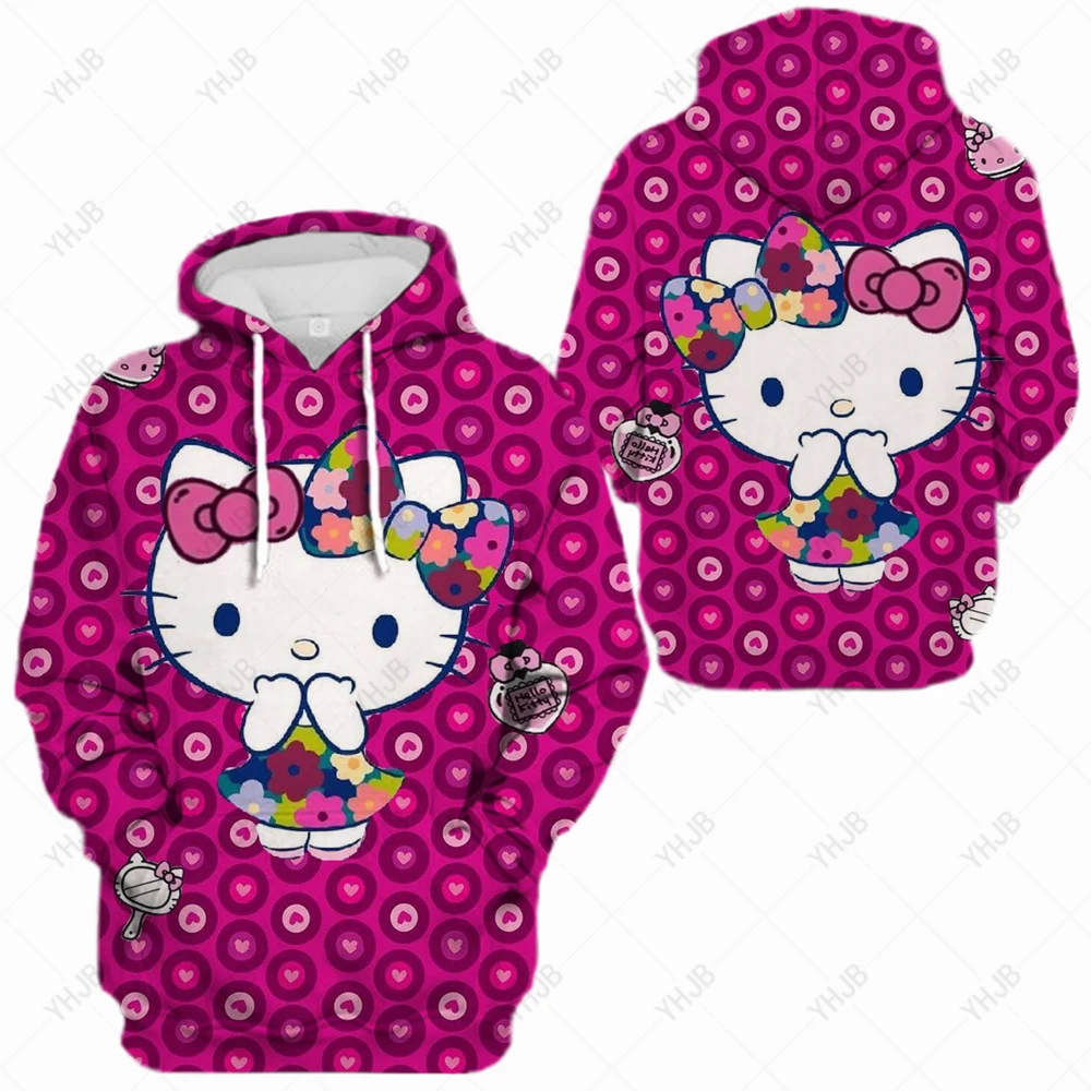 

2023 Spring Cartoon Hello Kitty Hoodie Women's Kawaii Hoodie Hello Kitty Harajuku Cartoon Kawaii Sweatshirt Women's