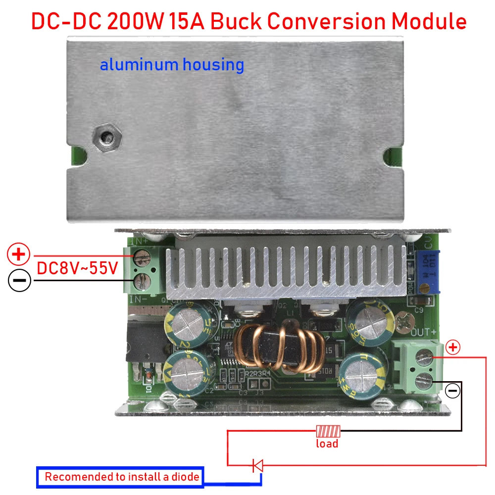 

DC-DC 200W 15A Step-down Converter Module Adjustable Step-down Board 12V 24V 48V to 5V Regulated Power Transformer Adjustable