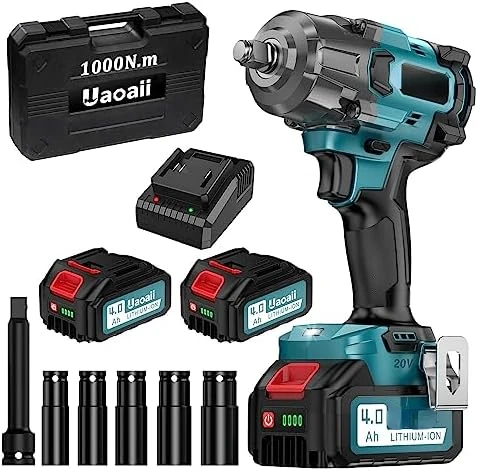 

Cordless Wrench High Torque, 1/2 Power Battery Gun w/ 2x 4.0Ah Battery, Fast Charger, 5 Sockets, Storage Tool Box & Variab