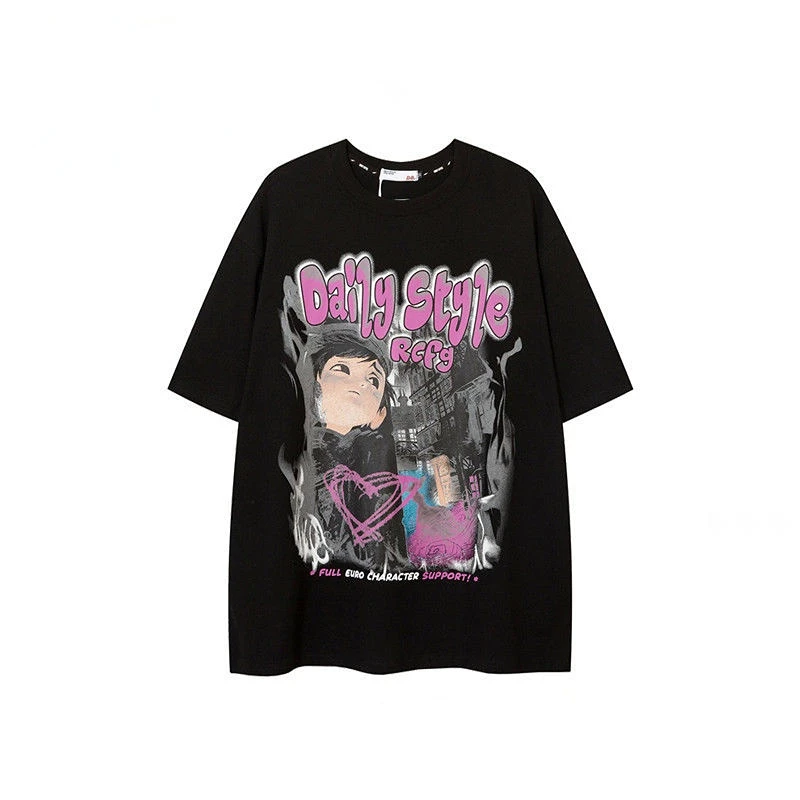 

Летняя Новинка мультяшная двухмерная мультяшная любовь с коротким рукавом футболка унисекс Модная брендовая уличная Ретро футболка в стил...