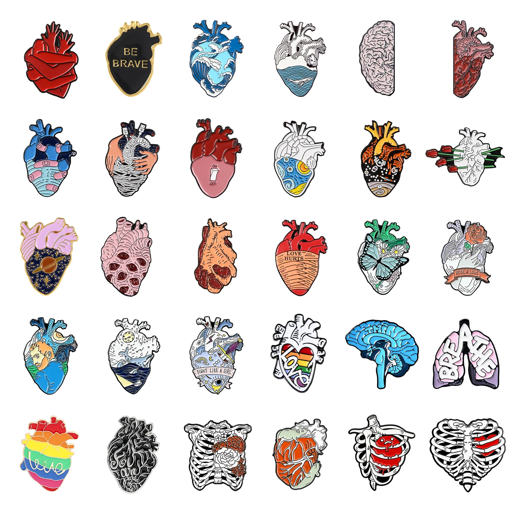 

Creative Heart Brooch Skull Brooch Rib Rainbow Bridge Protection Heart Ocean Heart Broken Love Heart Pin Skull Heart Pin