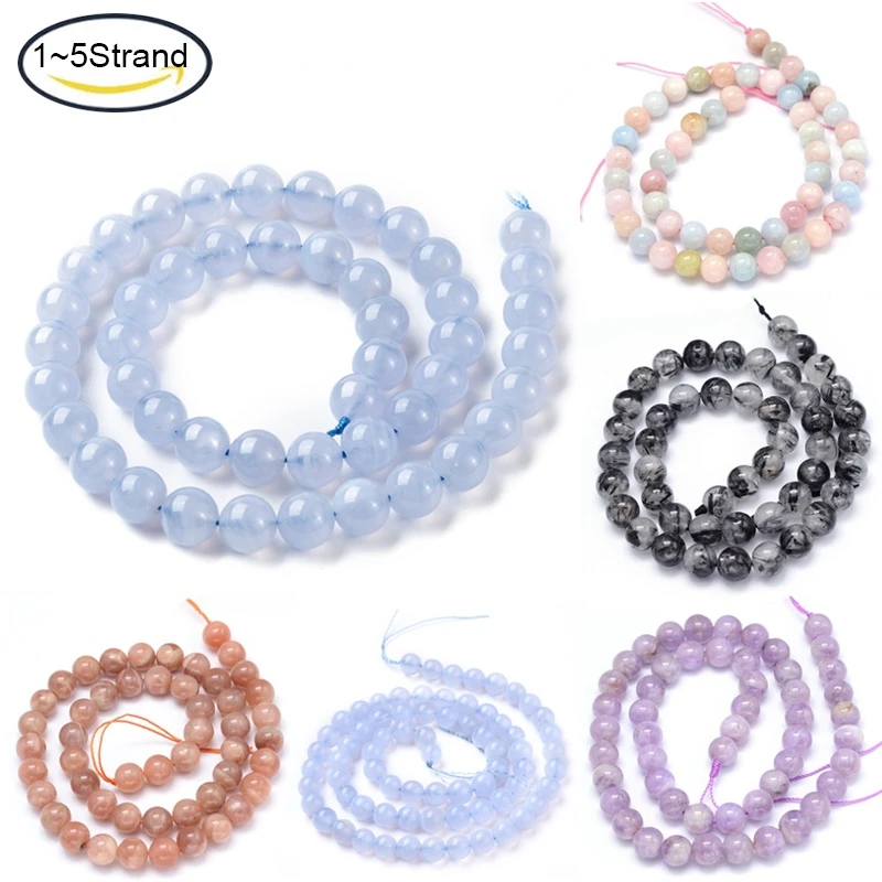 

1-5Strand Round Natural Grade AA Blue Lace Agate Morganite Beads Strands Blue Black Color For Jewelry Making