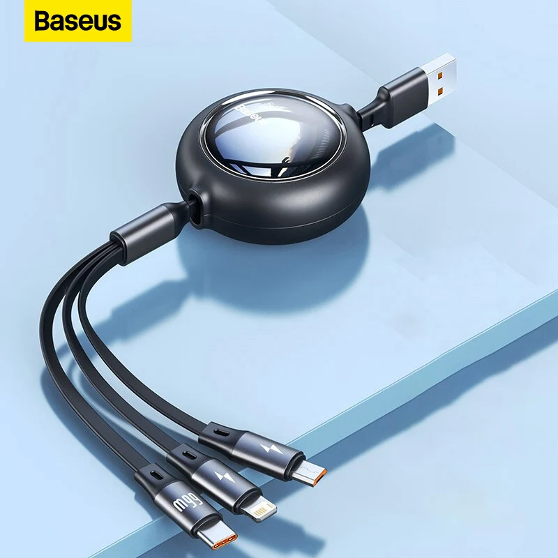 

Baseus Retractable 100W/66W 3 in 1 USB Charge Cable For Macbook Samsung Xiaomi USB Type C Cable Charging Cable for iPhone 14