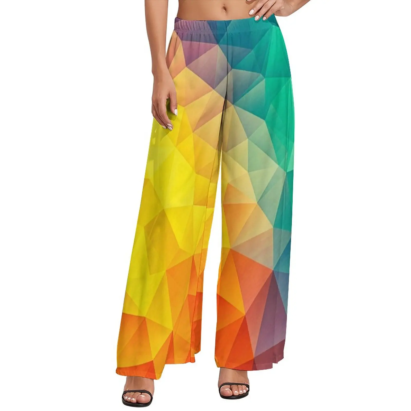 

Multi Abstract Geometry Straight Pants Cubizm Painting Workout Wide Leg Pants Women Big Size Streetwear Graphic Trousers