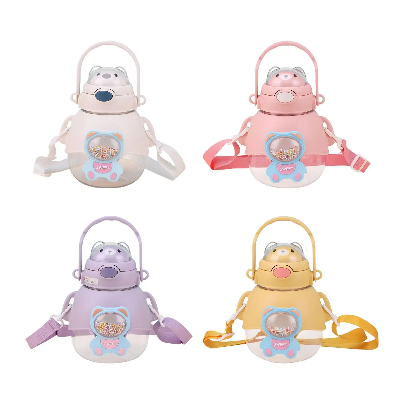 With Straw Cartoon Cute Reusable Diy Drinks Wide Opening Dri