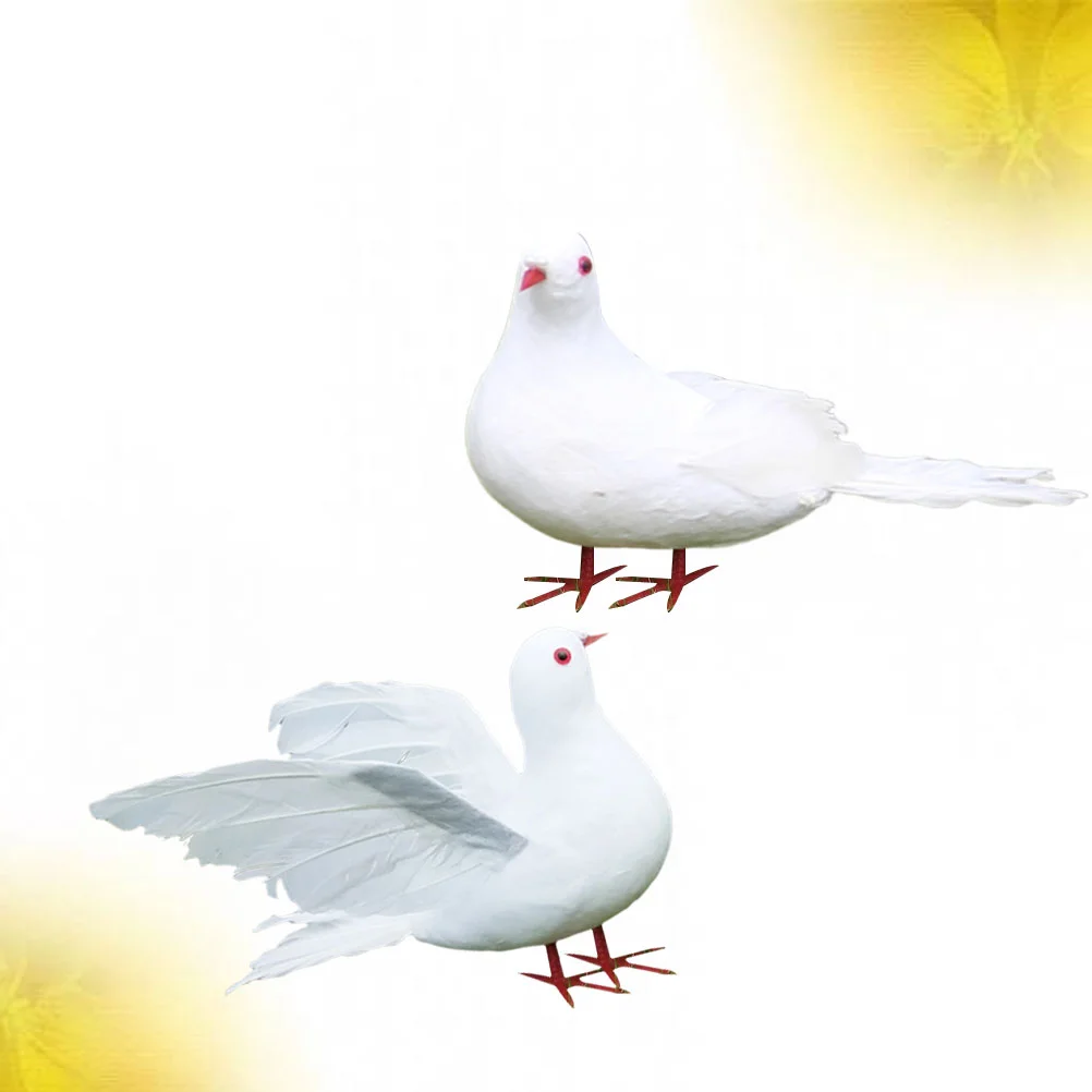 

2 Artificial White Doves Peace Pigeons Figurines Feathered Birds Tree Ornaments Photo Props for Craft Home Garden Wedding DIY