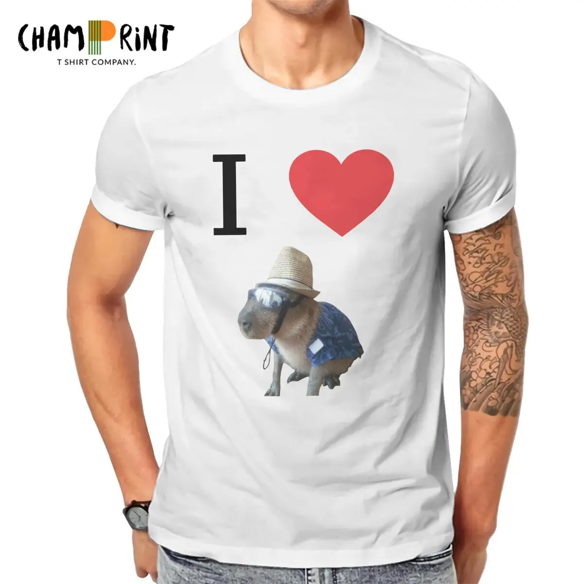 

Men's T-Shirts I Heart Love Capybaras Vintage 100% Cotton Tees Short Sleeve T Shirts O Neck Tops Printed
