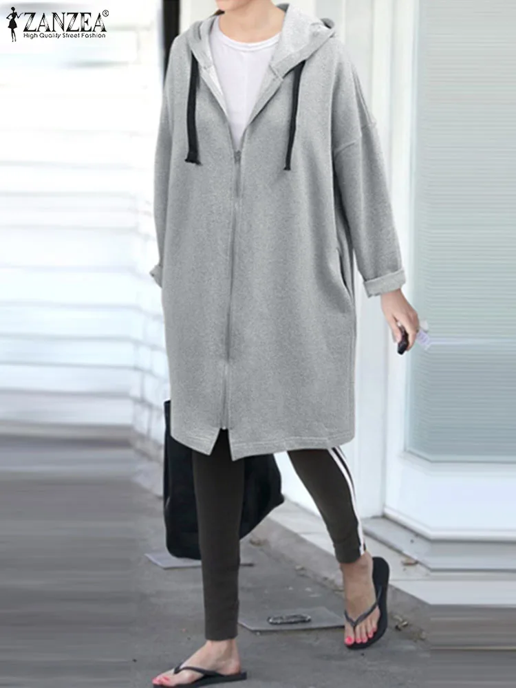 

Oversized Women Long Sleeve Sweatshirts ZANZEA Hoodies Loose Zip Up Outwears Casual Solid Loose Hooded Pullovers 2023 Streetwear