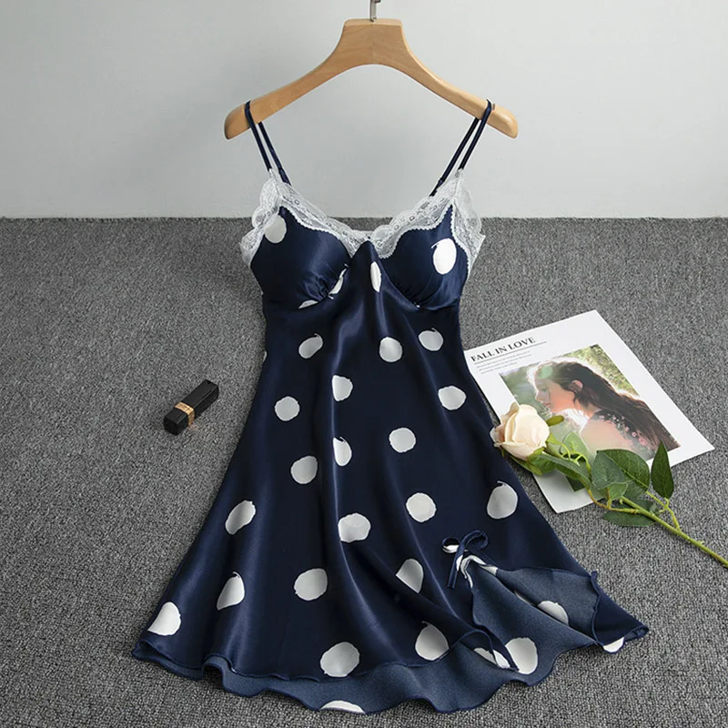 

Женская сексуальная шелковая атласная ночная рубашка без рукавов с V-образным вырезом ночная рубашка с цветочным принтом кружевная ночная ...