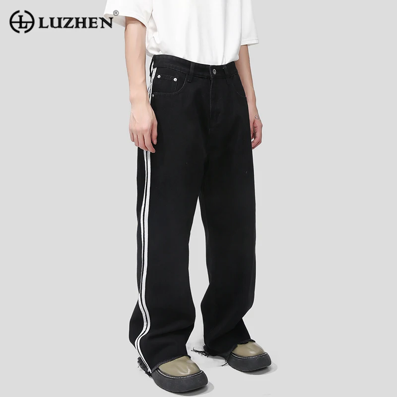 

LUZHEN мужские мешковатые джинсы в американском стиле уличная одежда полосатые свободные брюки винтажные Широкие джинсовые брюки модные мужские осенние 5d9a13