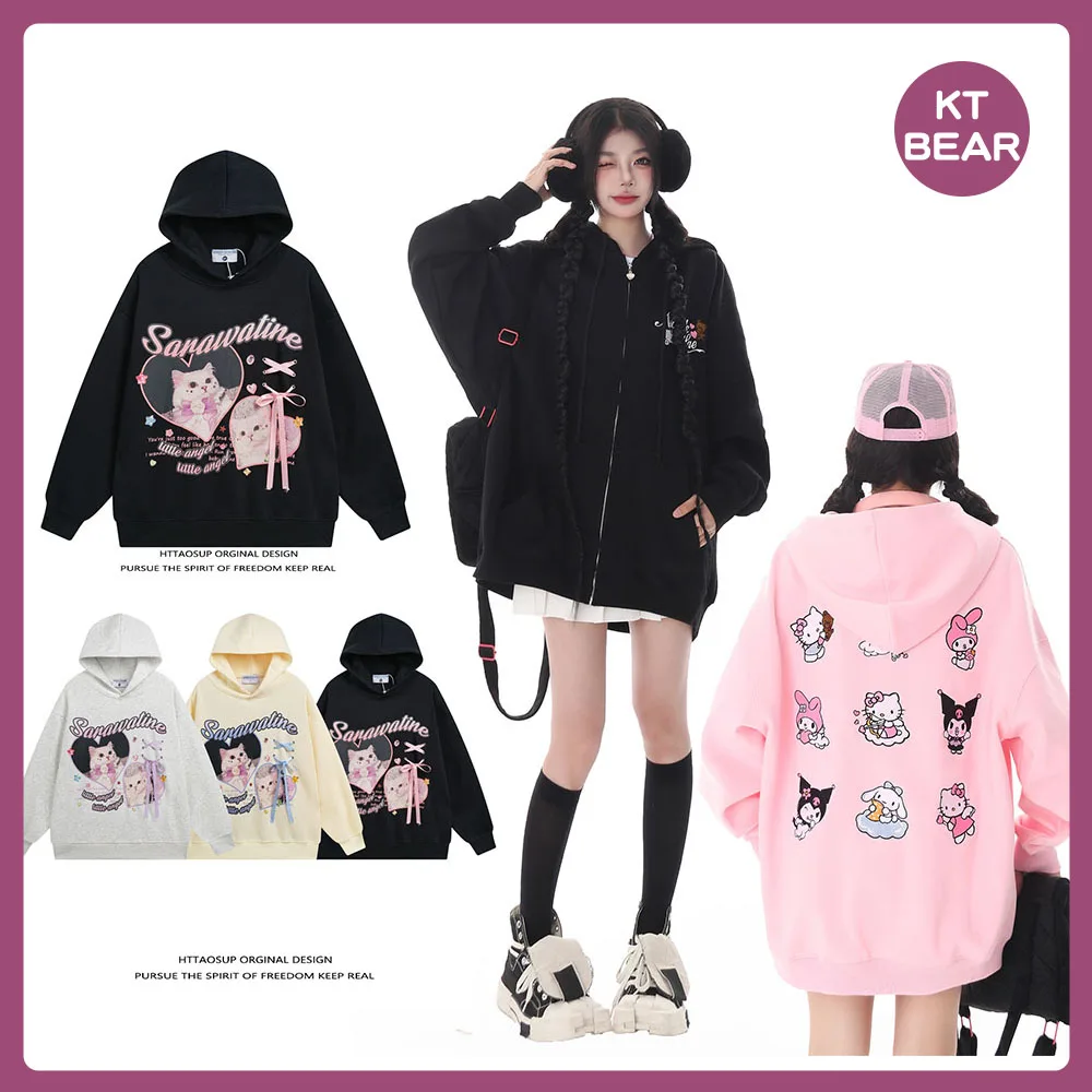 

Hello Kitty My Melody Kuromi Sweatshirt Female Harajuku Streetwear Cinnamoroll Hoodies Women Teens Tops Vintage Zipper Hoodie