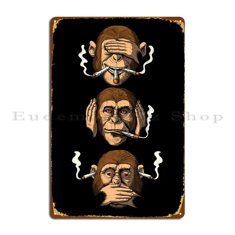 Три клонированные мудрые обезьяны, металлический знак, таблички, дизайн, бар, пещера, клуб вечерние, клубный бар, жестяные пластинки, знак, постер
