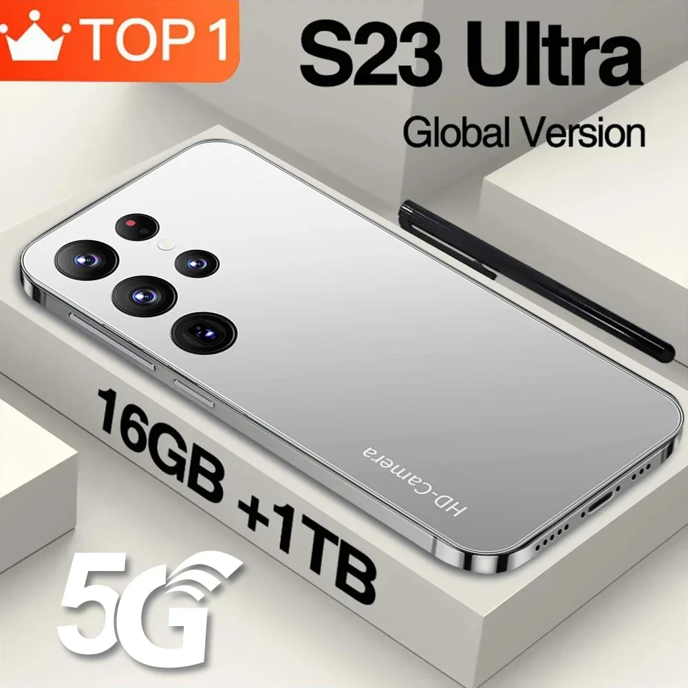 

Смартфон S23 Ultra, мобильный телефон с экраном 6,8 HD, оригинальные смартфоны 16 ГБ + 1 ТБ, мобильный телефон на две Sim-карты, Android, разблокированный, 7800 МП, мАч