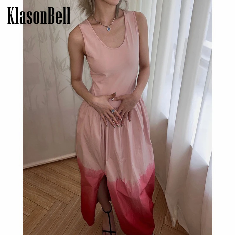 

7.6 KlasonBell Fashion Gradient Patchwork Sleeveless Split Long Dress Women