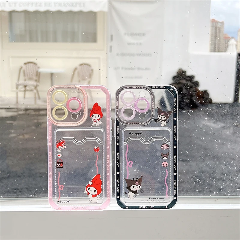 

BANDAI Ins Funny Cute Melody Kuromi Card Holder Phone Case For IPhone 11 12 7 8P X XR XS XS MAX 11 12 pro 13 Pro max 13 Pro Max