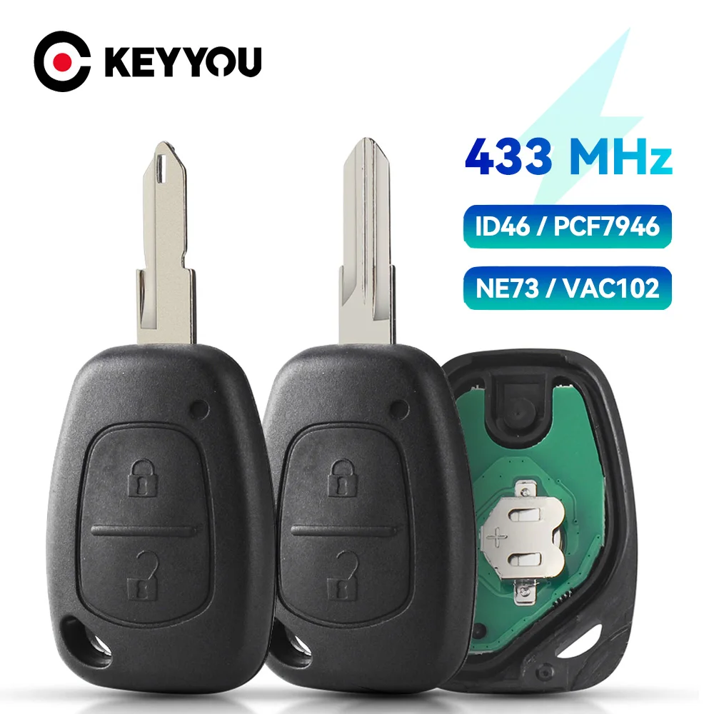 

KEYYOU 2 Buttons Remote Key 433mhz ID46-PCF7946 Chip For Renault Traffic Master Vivaro Movano Kangoo Ne72 VAC102 Blade