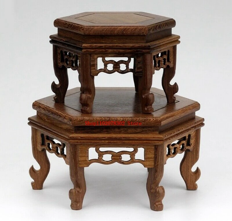 

Legged Wenge Wood Hexagonal Fishbowl Stand Bonsai Teapot Stone Vase Flower Rack