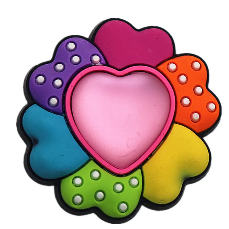 1pcs High Imitation Shoe Charms Colorful Heart-shaped Shoe Buckles Original Accessory fit Bracelets Croc JIBZ Kids Gifts F-ZBX20