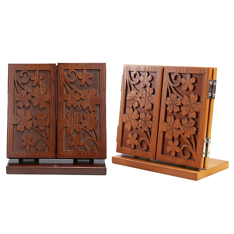 

Tri-Sided Foldable Makeup Retro Wooden Mirror Cosmetic Vanity Tabletop Mirror Desktop Cosmetic Mirror For Makeup Tool