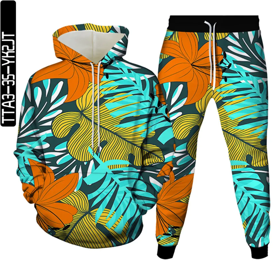 Костюм спортивный мужской с 3D-принтом растений Листьев деревьев