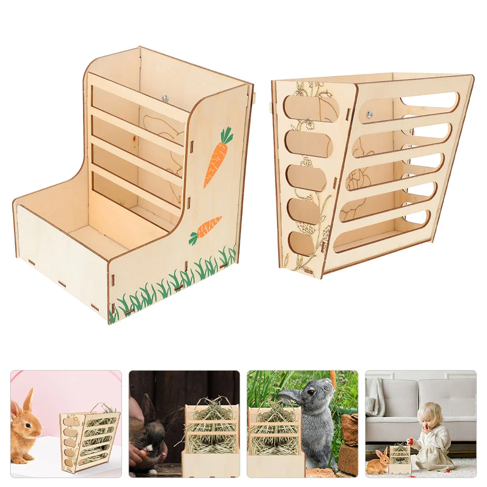 

Hay Feeder Rabbit Bunnymanger Bowl Holder Dispenser Rack Guinea Wooden Cage Wood Chinchillagrass Hamster Bin Household