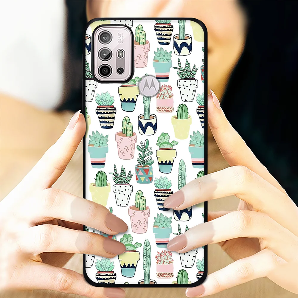 silicone black phone case for motorola moto g30 g9 play g40 fusion e7 e20 e40 e7 plus g20 g50 g60 succulent cactus covers coque free global shipping
