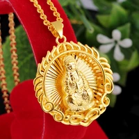 circle buddha pendant chain necklace yellow gold color classic women men jewelry gift