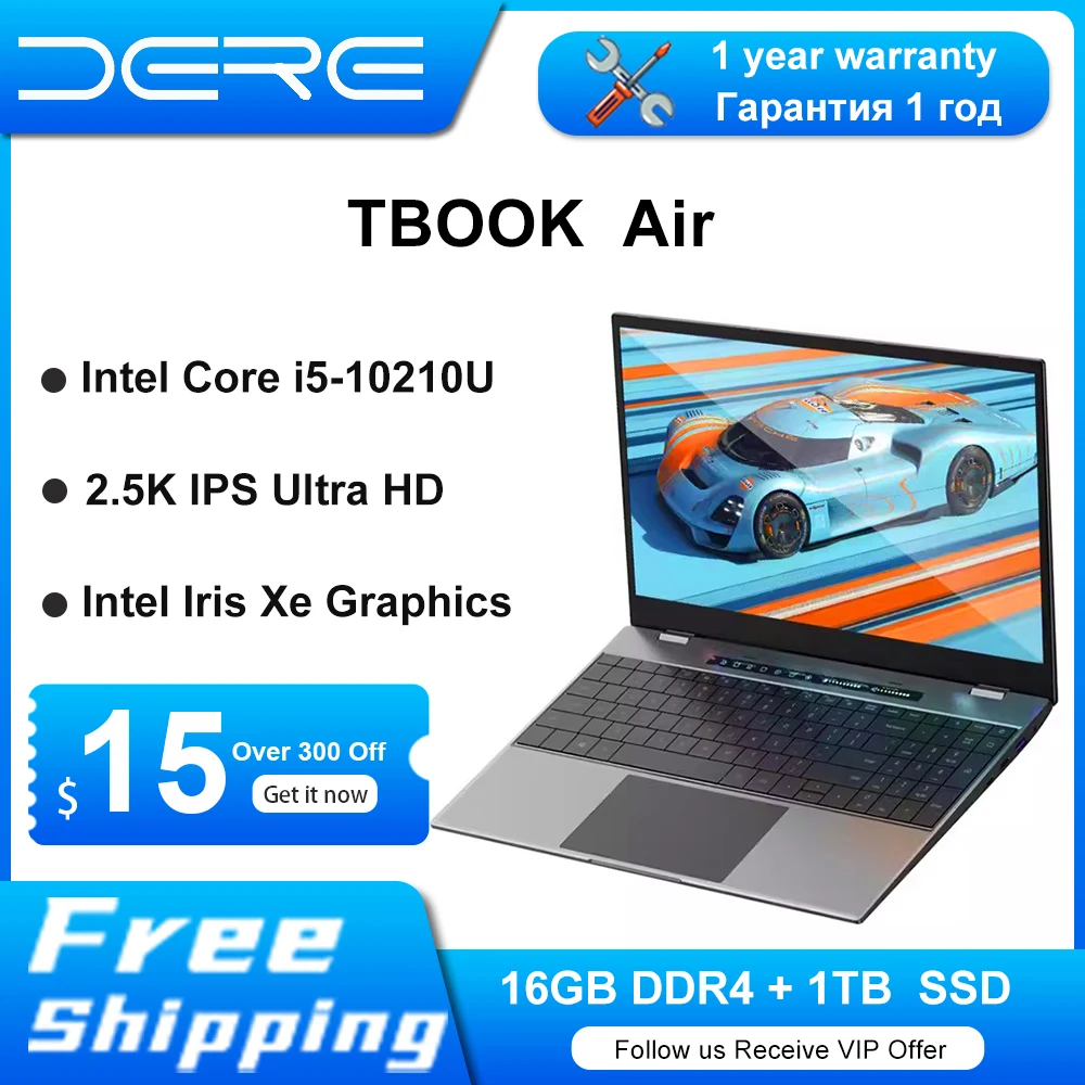 

DERE laptop 15.6-inch, Intel Core i5-10210U, 16GB RAM + 1TB SSD, 2.5K IPS Ultra HD, 8GB Discrete Graphics, Windows 11 Notebook