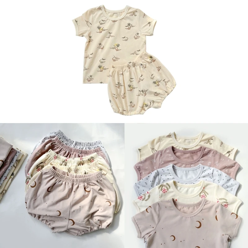 

Toddler Summer Outfit 2-in-1 Baby Loungewear Shorts & Short Sleeve Crewneck